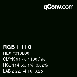 カラーコード: RGB 1 11 0 | qconv.com
