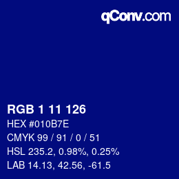 Farbcode: RGB 1 11 126 | qconv.com