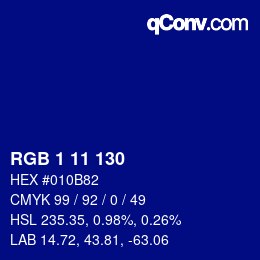 Color code: RGB 1 11 130 | qconv.com