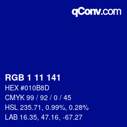 カラーコード: RGB 1 11 141 | qconv.com