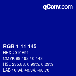カラーコード: RGB 1 11 145 | qconv.com