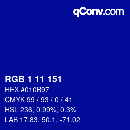 Color code: RGB 1 11 151 | qconv.com