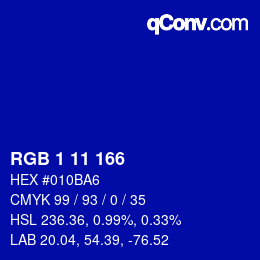 Color code: RGB 1 11 166 | qconv.com