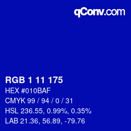 カラーコード: RGB 1 11 175 | qconv.com