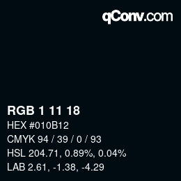 Color code: RGB 1 11 18 | qconv.com