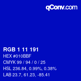 Color code: RGB 1 11 191 | qconv.com