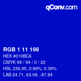 Color code: RGB 1 11 198 | qconv.com