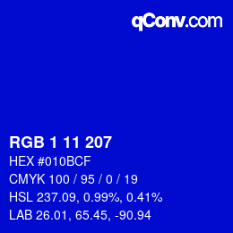 Color code: RGB 1 11 207 | qconv.com