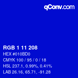 Color code: RGB 1 11 208 | qconv.com