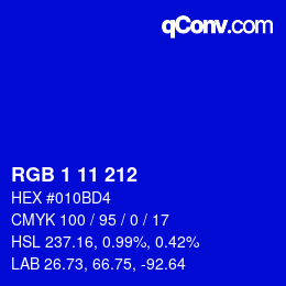 Color code: RGB 1 11 212 | qconv.com
