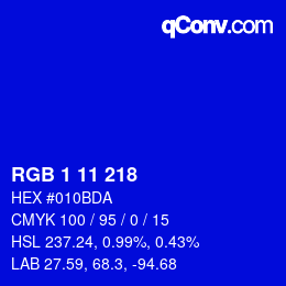 Color code: RGB 1 11 218 | qconv.com