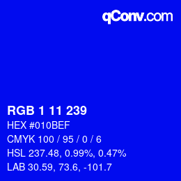 Color code: RGB 1 11 239 | qconv.com