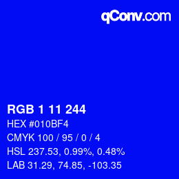 Color code: RGB 1 11 244 | qconv.com