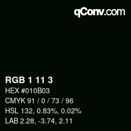 Color code: RGB 1 11 3 | qconv.com