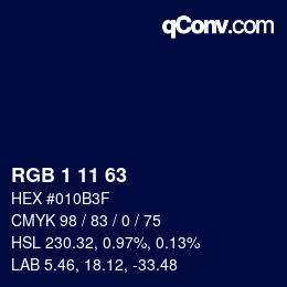 Color code: RGB 1 11 63 | qconv.com