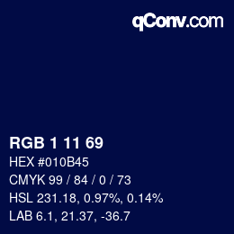 Color code: RGB 1 11 69 | qconv.com