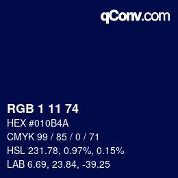 カラーコード: RGB 1 11 74 | qconv.com