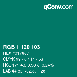 Color code: RGB 1 120 103 | qconv.com