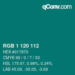 カラーコード: RGB 1 120 112 | qconv.com