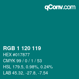 カラーコード: RGB 1 120 119 | qconv.com