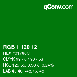 Color code: RGB 1 120 12 | qconv.com