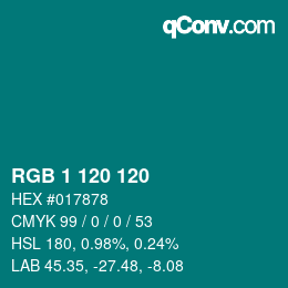 カラーコード: RGB 1 120 120 | qconv.com