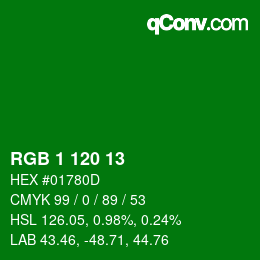 Color code: RGB 1 120 13 | qconv.com