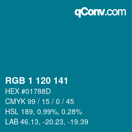 Color code: RGB 1 120 141 | qconv.com