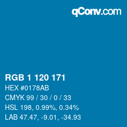 Color code: RGB 1 120 171 | qconv.com