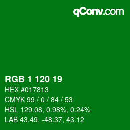 カラーコード: RGB 1 120 19 | qconv.com