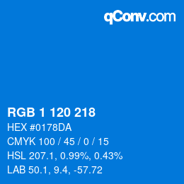 カラーコード: RGB 1 120 218 | qconv.com