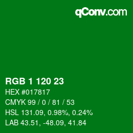 Color code: RGB 1 120 23 | qconv.com