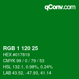 Color code: RGB 1 120 25 | qconv.com