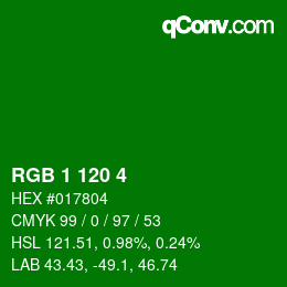 Color code: RGB 1 120 4 | qconv.com
