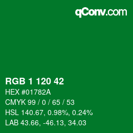カラーコード: RGB 1 120 42 | qconv.com