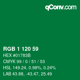 Color code: RGB 1 120 59 | qconv.com
