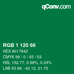 カラーコード: RGB 1 120 66 | qconv.com
