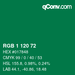 Color code: RGB 1 120 72 | qconv.com