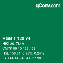 カラーコード: RGB 1 120 74 | qconv.com