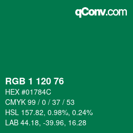 カラーコード: RGB 1 120 76 | qconv.com