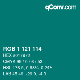 Código de color: RGB 1 121 114 | qconv.com