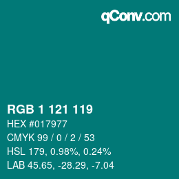 カラーコード: RGB 1 121 119 | qconv.com