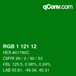 Color code: RGB 1 121 12 | qconv.com
