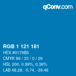 Color code: RGB 1 121 181 | qconv.com