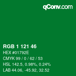 Color code: RGB 1 121 46 | qconv.com