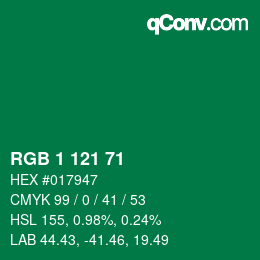 Color code: RGB 1 121 71 | qconv.com
