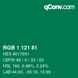 Color code: RGB 1 121 81 | qconv.com
