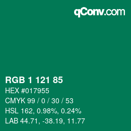 Color code: RGB 1 121 85 | qconv.com