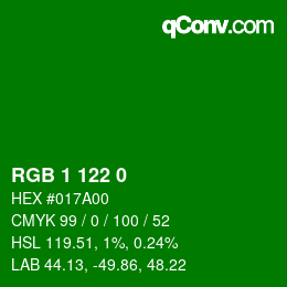 Color code: RGB 1 122 0 | qconv.com