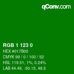 カラーコード: RGB 1 123 0 | qconv.com